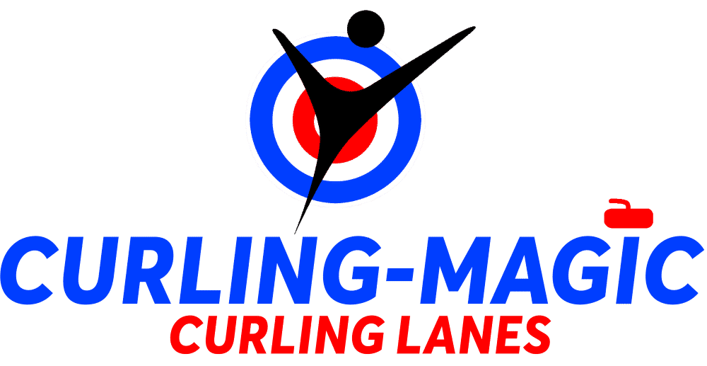 Logo for Curling-Magic Curling Lanes with a stylized curler and curling target.