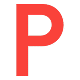 Red letter "P" on a transparent background.