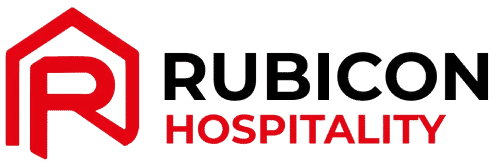 Red and black Rubicon Hospitality logo with a stylized "R" inside a house outline.